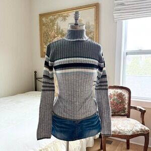 90s gray striped ribbed turtleneck sweater Poetry size small